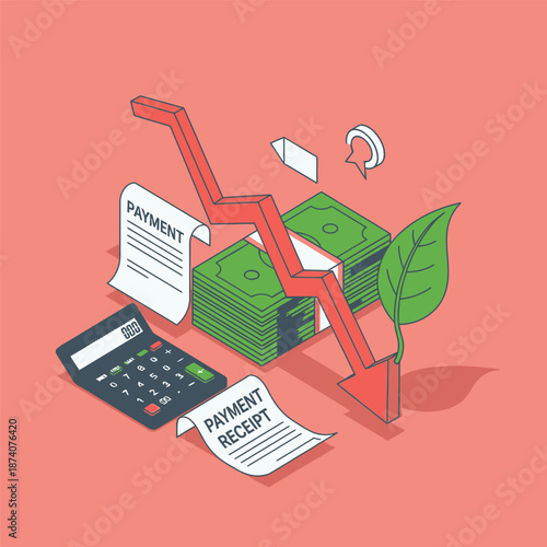 Financial Decline Illustrated with Falling Graph and Cash.