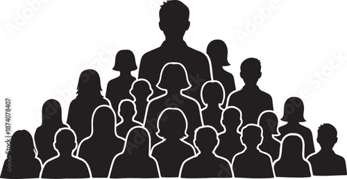 Silhouette of a crowd with one leader standing out