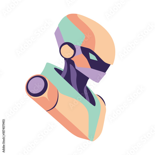 Futuristic Robot Head with Colorful Geometric Design.