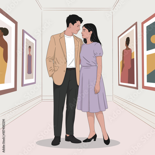 Romantic date at the art gallery: a couple sharing an intimate gaze