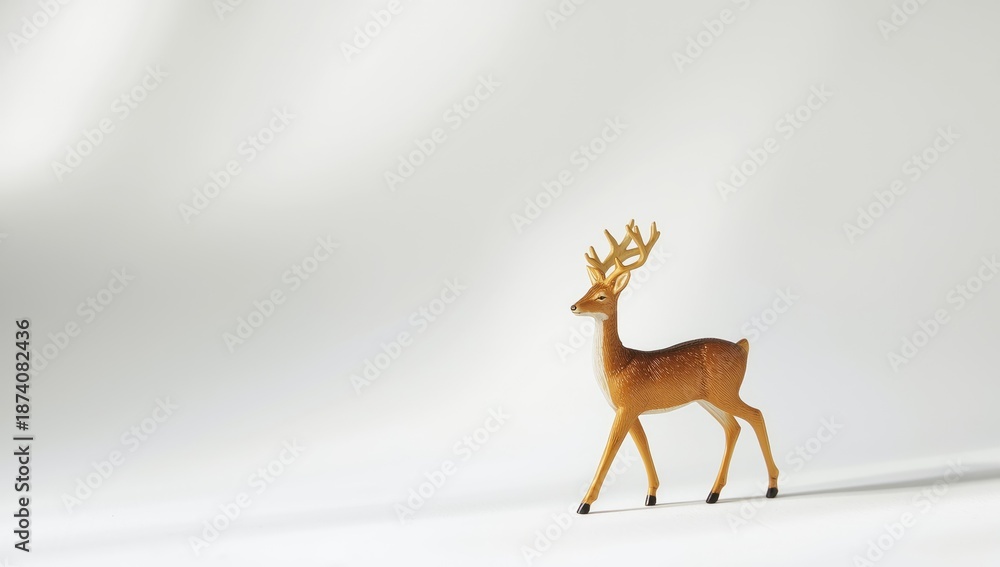 Fototapeta premium White backdrop displaying a deer figurine, designed for seasonal festive displays