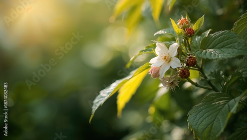 Wallpaper Mural Unripe flowers on a blackberry bush, highlighting seasonal growth stages in a wild environment Torontodigital.ca