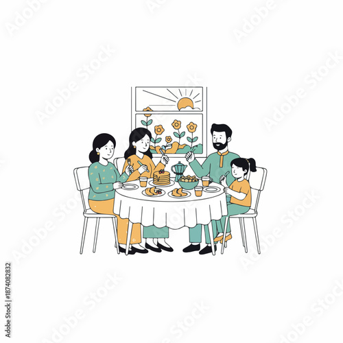 Happy family enjoying breakfast together at home