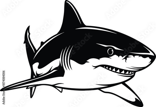 Shark Predator Fish Black and White Vector Illustration