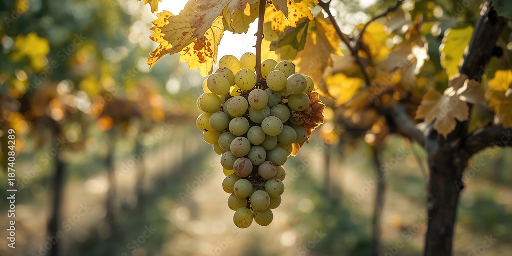 Naklejka premium Faded and diseased grapes, highlighting fruit spoilage and aging, for botanical study