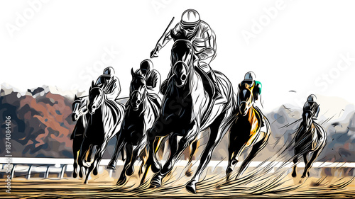 競馬場の馬と騎手のイラスト