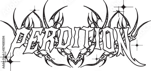 Gothic Perdition Text Design for Streetwear Sharp Tribal Graphic for T-Shirt Print