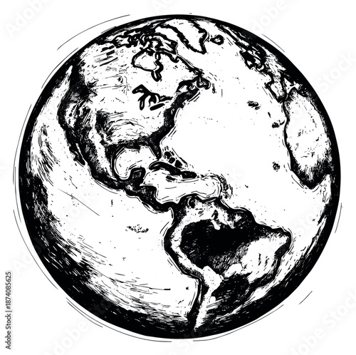 Hand drawn illustration of planet Earth depicting continents for global themes