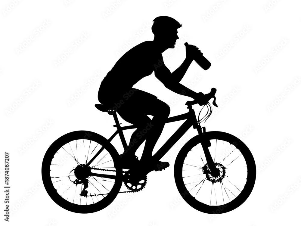 Fototapeta premium Cyclist Silhouette Drinking Water on Mountain Bike Vector Icon