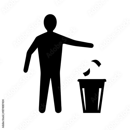 Keep City Clean Person Throwing Trash in Bin Silhouette Vector Icon