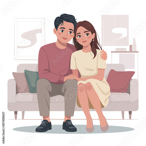 A loving couple relaxing and enjoying a peaceful moment together on a cozy sofa at home