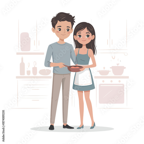 Loving couple enjoys preparing a delicious meal together in their bright kitchen