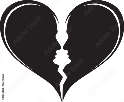 Valentines day broken heart symbol black and white