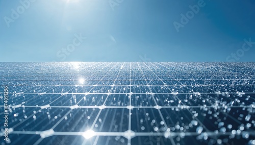 Close-up of photovoltaic cells in a solar energy facility aligned to maximize sunlight absorption, World Environment Day