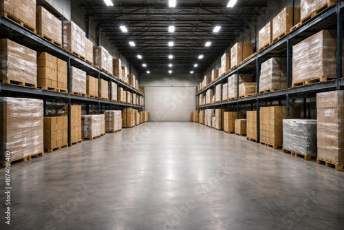 Wallpaper Mural Wide warehouse corridor stocked with cargo crates and large blank area ideal for text overlay Torontodigital.ca