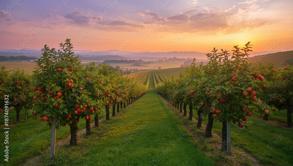 Fototapeta premium Fruit cultivation in Trentino Alto Adige orchard, sustainable farming practices