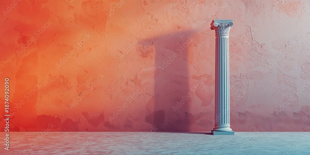 Obraz premium Architectural wall featuring a column and textured surface, ideal for editorial header background