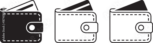 Wallet icon set. Black and linear. Vector