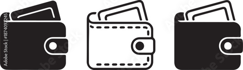 Wallet icon set. Black and linear. Vector