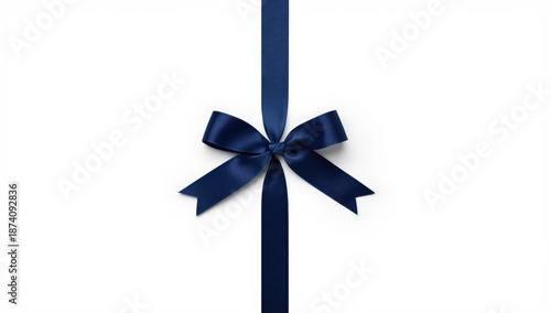 Dark blue satin ribbon with navy stripes designed for gift box decoration and greeting card banners during Christmas season