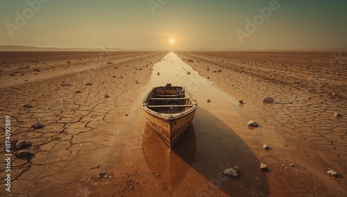 Small boat positioned above arid sand in southern Spain, erosion concerns in dry riverbeds