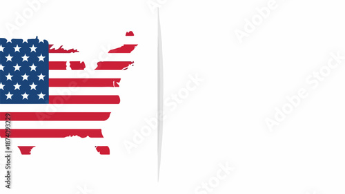 USA map flag illustrates country borders with patriotic stars and stripes. Detailed USA map flag features geographic outline filled with national emblem. Concept USA map flag for political news,