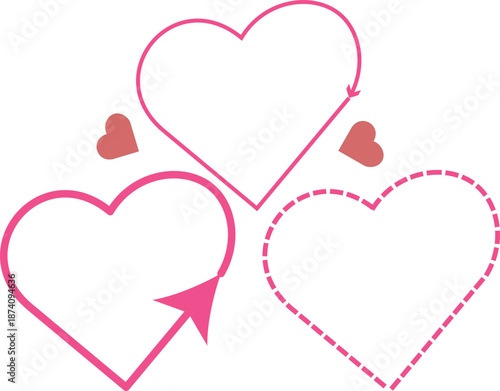 Set of pink heart shapes in a romantic Valentine love design illustration