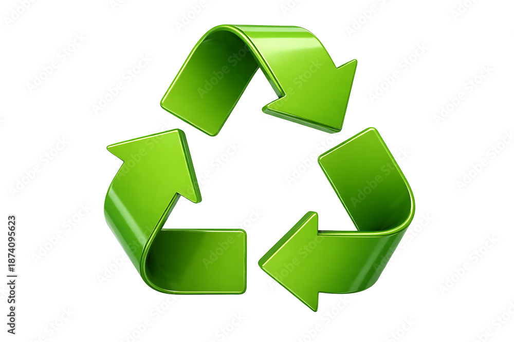 Fototapeta premium 3D Green Recycle Symbol Isolated on Black Background for Environmental Concepts