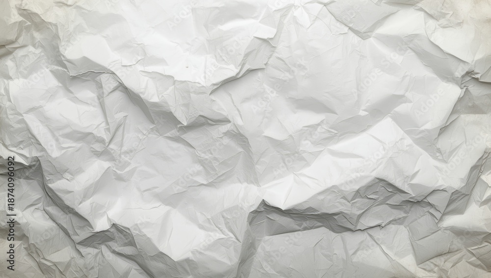 Fototapeta premium Wrinkled white paper with textured surface serving as a background for text or graphic placement, suitable for editorial use