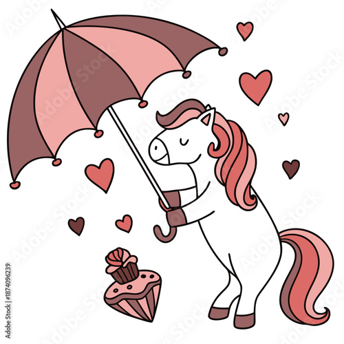 Creative SVG: Dreamy Horse with under an umbrella in a Valentine Blush colored Valentine theme