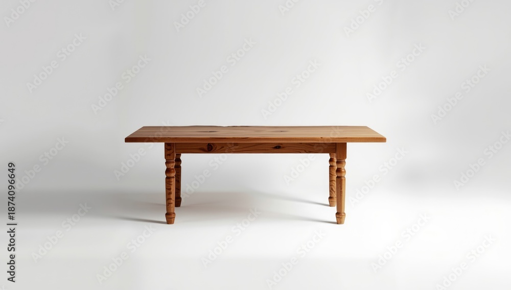Fototapeta premium Wooden table showcasing detailed carving on a white backdrop, emphasizing craftsmanship for furniture restoration