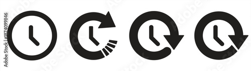 Clock icon with circular arrows, time icon symbol, isolated on transparent background, vector illustration design.

