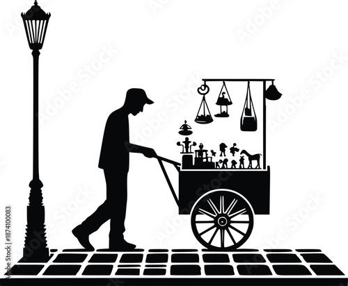 Vintage street vendor with cart