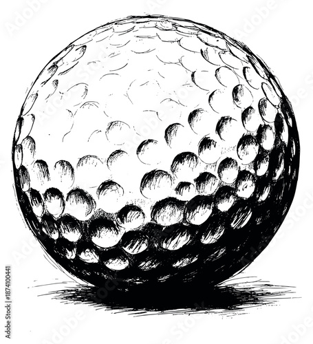 Hand drawn illustration of a golf ball depicting its dimpled texture for sports graphics