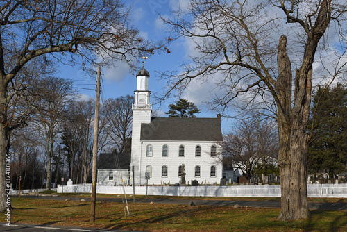 Setauket Presbyterian Church (1812) and Burial Ground, historic Presbyterian church and cemetery. Setauket, Suffolk County, New York, USA