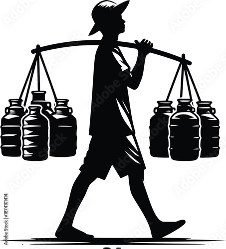Person carrying balanced jars