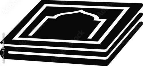 A minimalistic black and white vector icon depicting a folded islamic prayer rug for religious worship