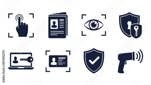 Security and Identification Icons Access, Biometrics, and Verification Symbols
