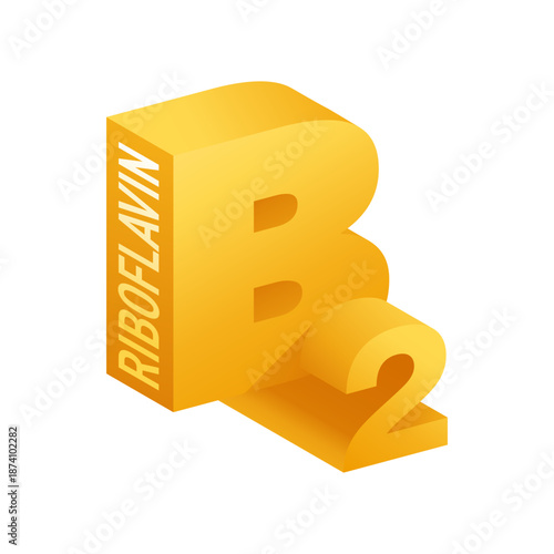 Vitamin B2 riboflavin isometric emblem in 3D style