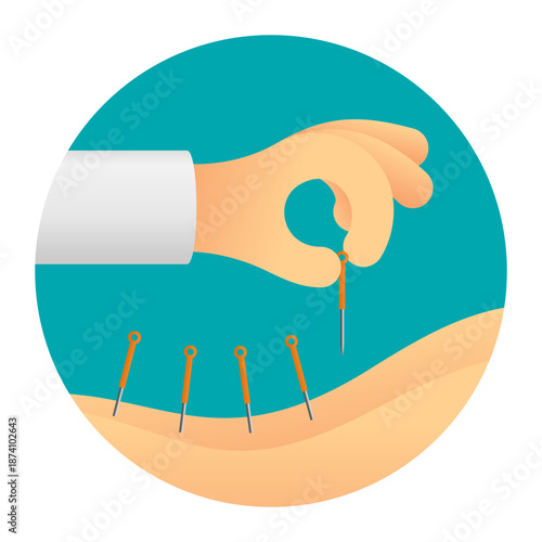Acupuncture therapy emblem - hand, back and needles