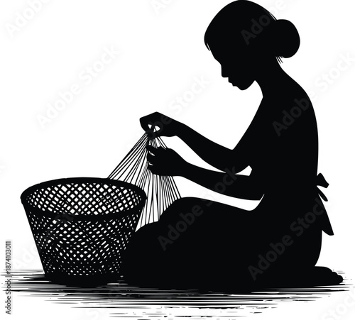 Woman mending net