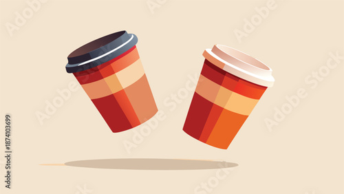 Two red and orange pill bottles are displayed against a white background..eps