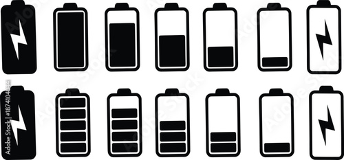 Battery icon set vector, battery charging symbol, Collection of battery icons, Battery charge indicator.