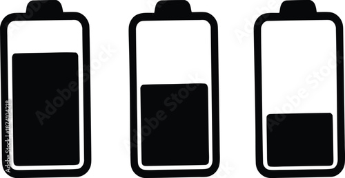 Battery icon set vector, battery charging symbol, Collection of battery icons, Battery charge indicator.