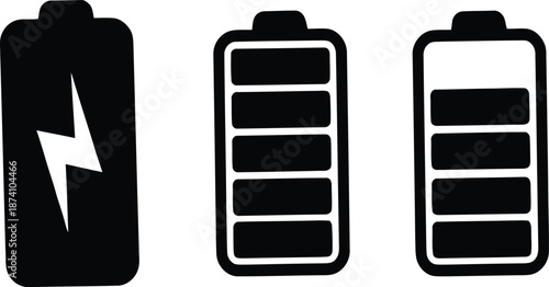 Battery icon set vector, battery charging symbol, Collection of battery icons, Battery charge indicator.