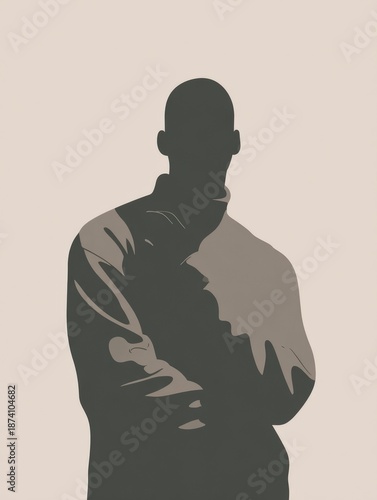 Silhouette of a contemplative male in minimalist art style