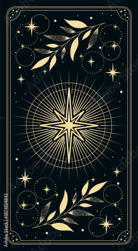 Tarot card. Esoteric mystical design with astrology symbols. Vector illustration template, boho style