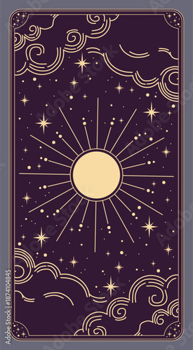 Tarot card. Esoteric mystical design with astrology symbols. Vector illustration template, boho style