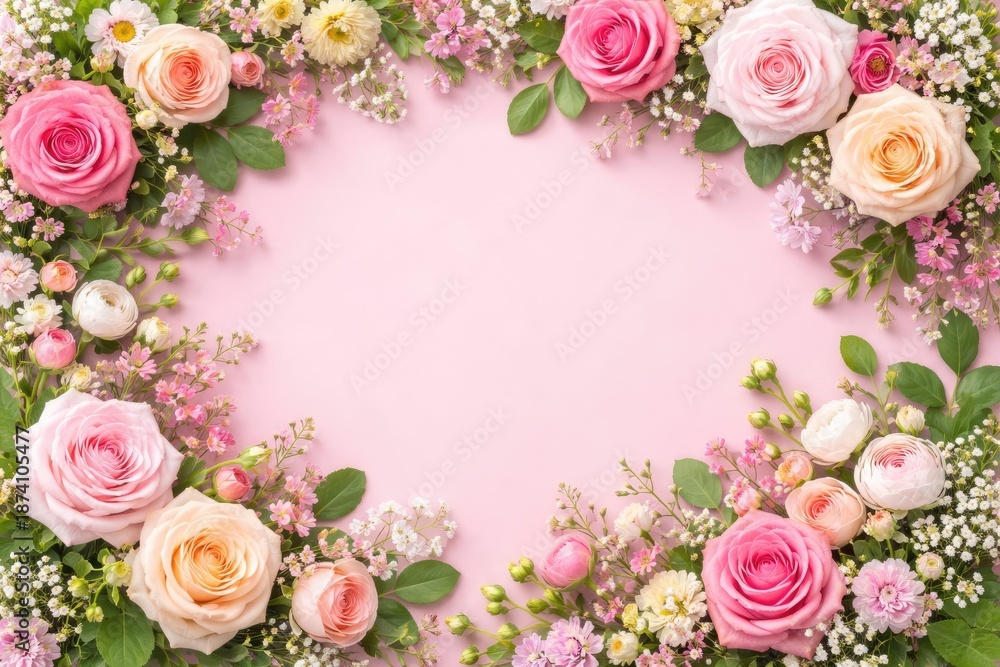 custom made wallpaper toronto digitalVibrant spring floral design with fresh roses and green foliage on pink including copy space
