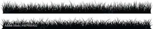 Black Grass Silhouette Borders Set with Detailed Meadow Blades for Nature Landscapes Field Backgrounds and Garden Design Elements Cad Drawing Flat Vector Illustration